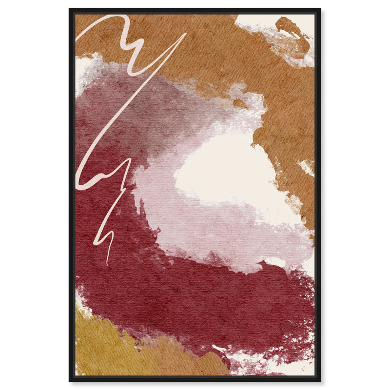 Burgundy and Cork Abstract Canvas Wall Art with Black Frame