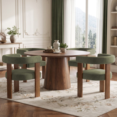 Mamanbai 17.7" Seat Height Modern 3-Leg Chenille Dining Chair with Walnut Frame & Wraparound Back