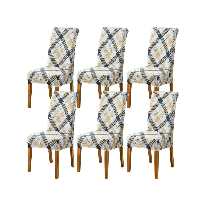 Box Cushion Dining Chair Slipcover, Polyester Blend - Beige Geometric