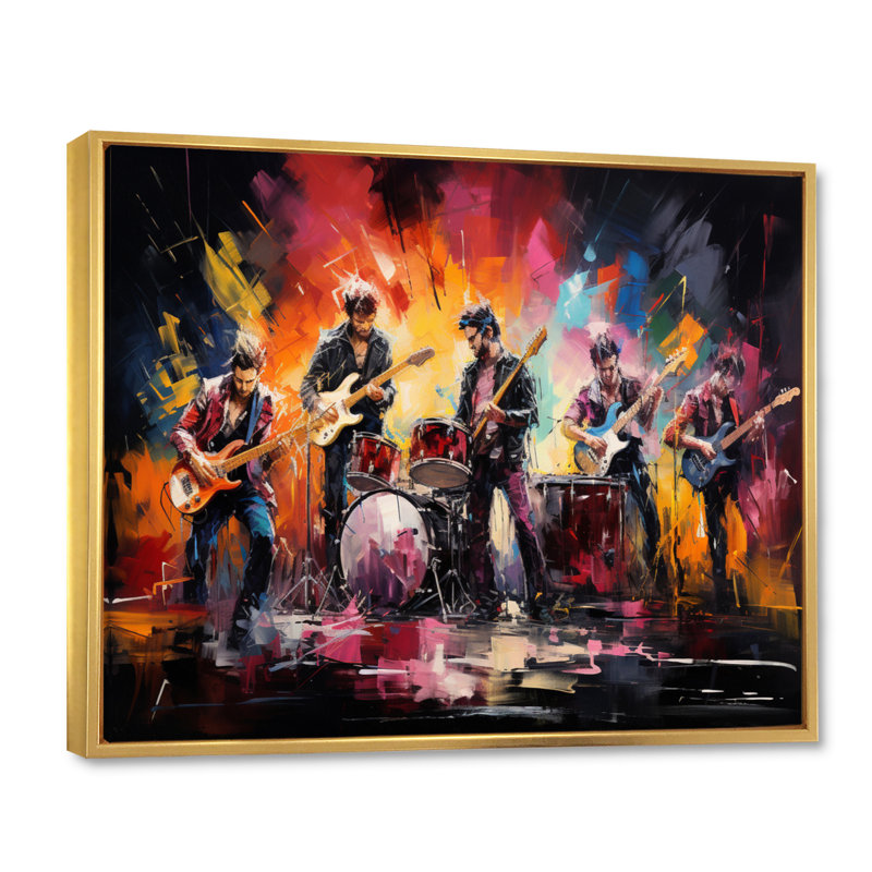 Rock Band In Action II, reproduction d'art sur toile, H 34 po x l 44 po x P 1,5 po, Cadre flottant doré