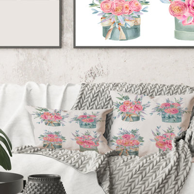 Rectangle,Collection Of Pink Roses - Farmhouse Printed Throw Pillow