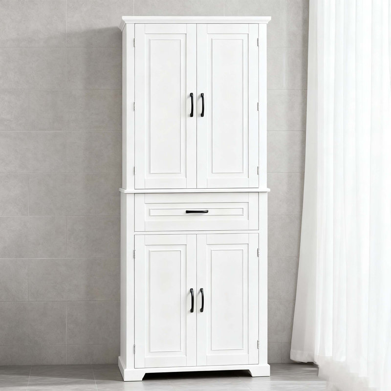 Bathroom Storage Cabinet with Doors and Drawer, Multiple Storage Space, Adjustable Shelf, White
