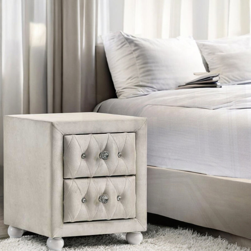 Table de chevet beige en tissu