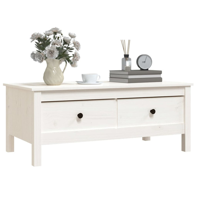 Warren Solid Wood Four Leg Coffee Table with Storage, White