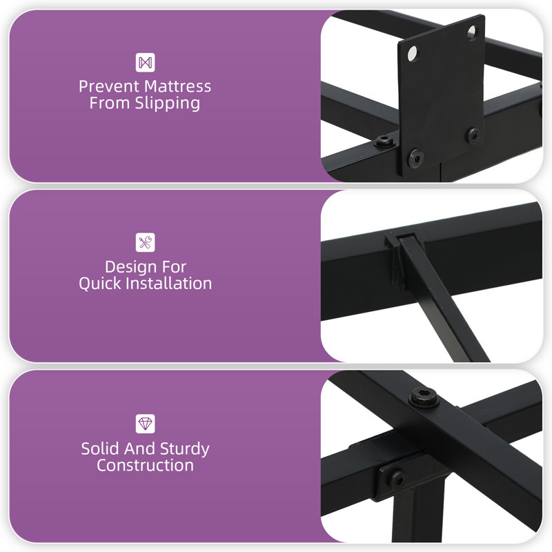 Floating Metal Bed Frame with LED Lights and Charging Station, Queen
