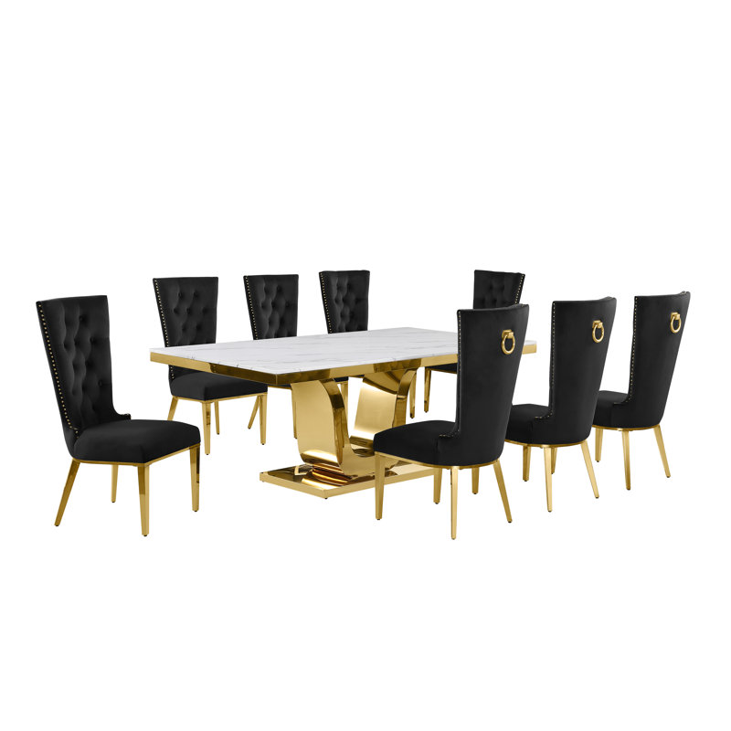 Ensemble de salle à manger Bankhead, 9, Noir / or