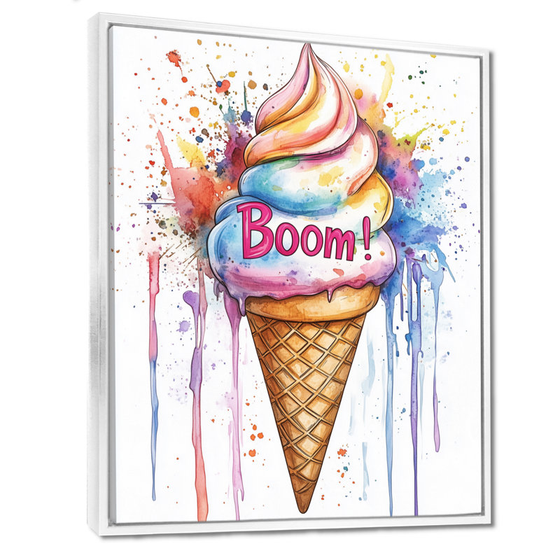 Glace pop art, décoration murale de style comique, bougie de crème glacée!, H 44 po x l 34 po, Cadre flottant blanc