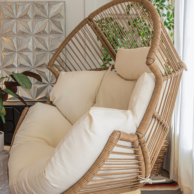 Alyun Wicker Outdoor Cacoon Chair, Cream, Natural