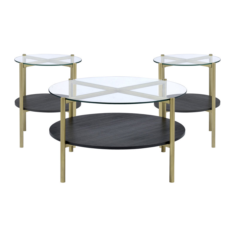 Saffira 3 - Piece Glass Top Living Room Table Set