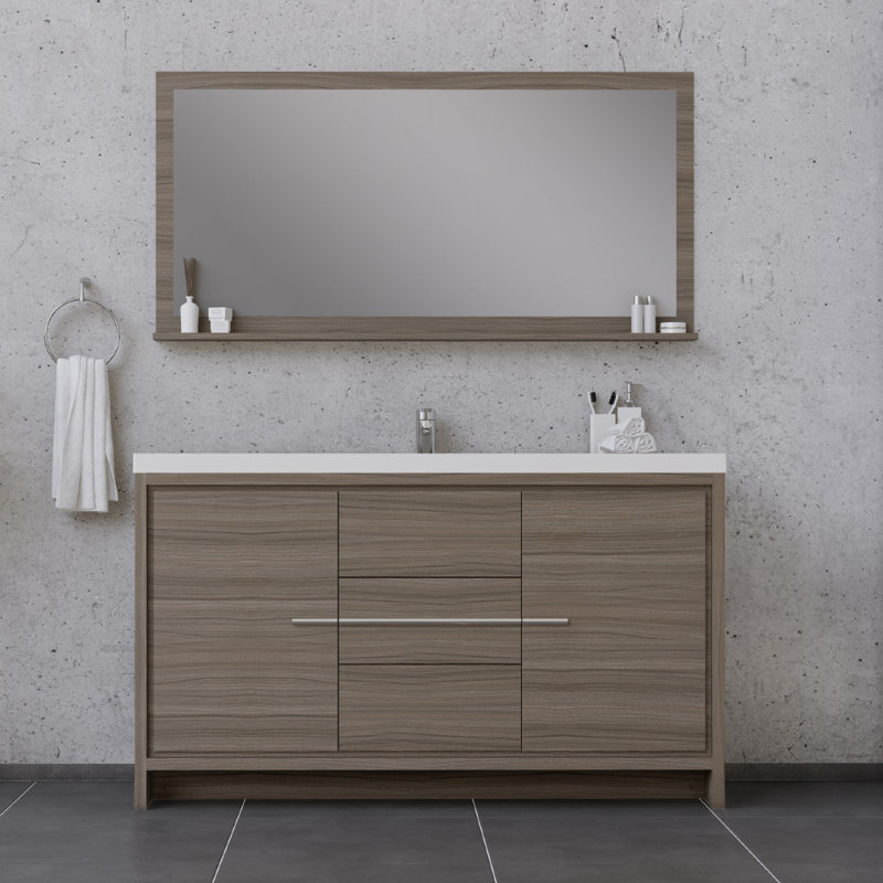 Feike 60'' Single Bathroom Vanity with Solid Surface Top, Gray