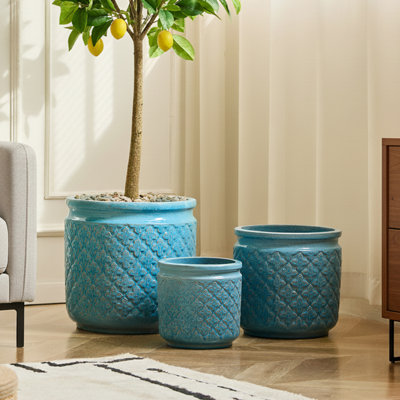Round Indoor/Outdoor Ceramic Pot Planters