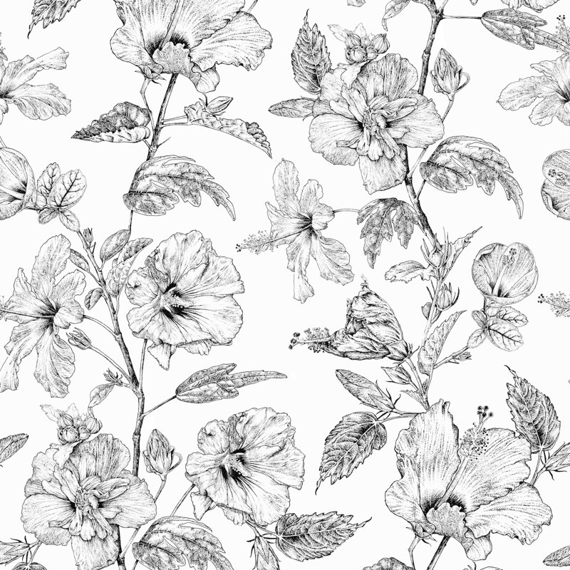Papier peint Hibiscus, Neige ébène