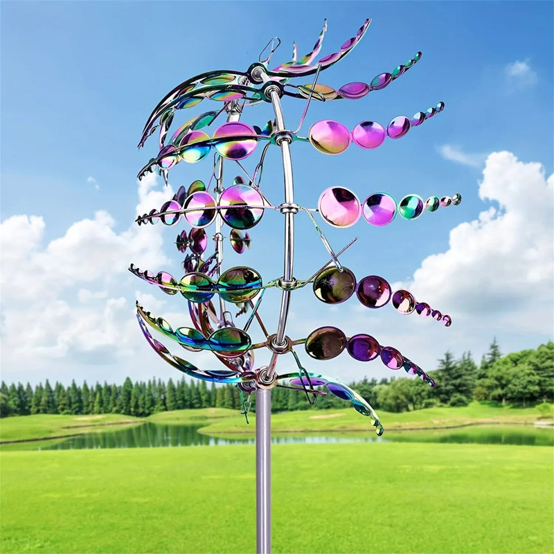 Chamaine Metal Windmill, Yellow/Brown/Green