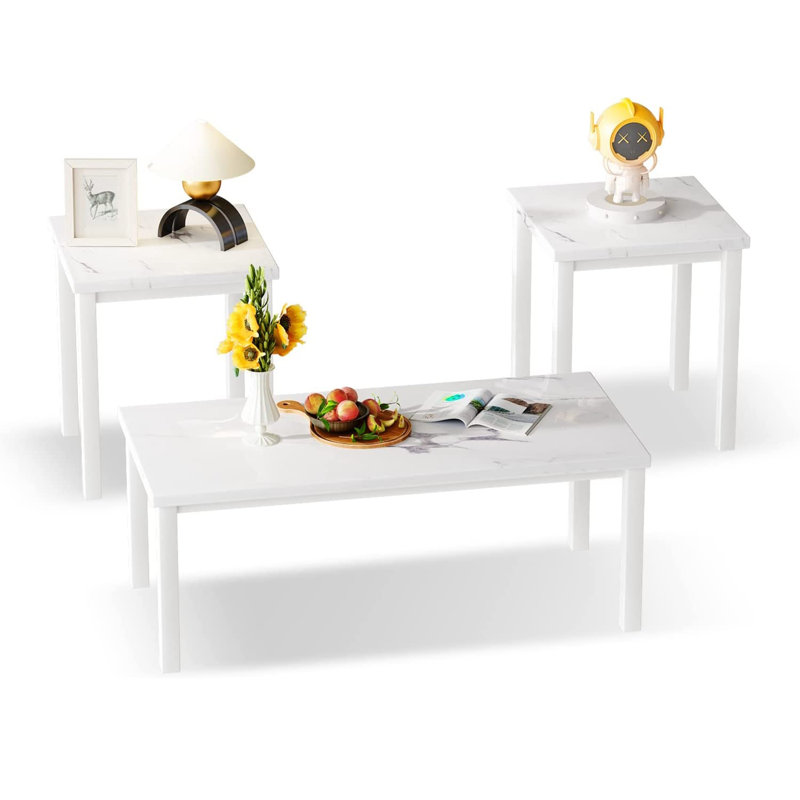 Ensemble de tables basses 3 pièces Aromola, Blanc, Blanc