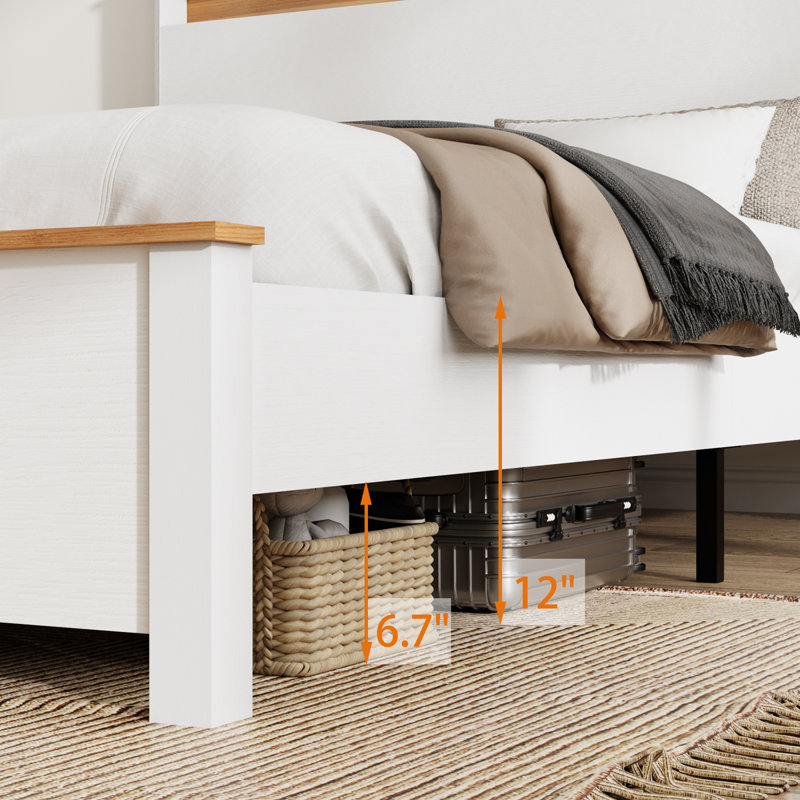 Farmhouse Bed Frame with Storage Headboard and Charging Station – White, Queen