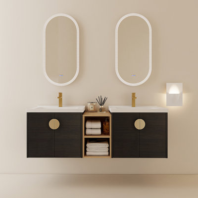 Meuble-lavabo moderne avec lavabo et petites tablettes de rangement