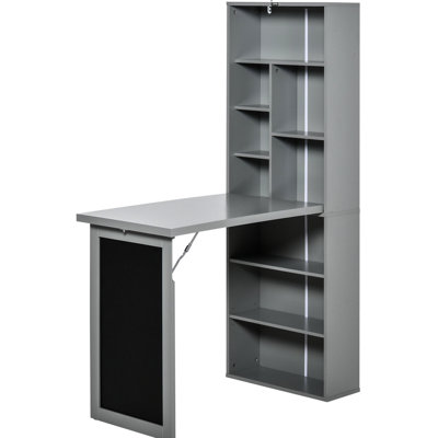 Foldable Cabinet With Blackboard And Storage Options - Grey Office Furniture Writing Desk Side Shelf