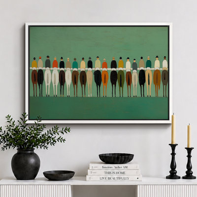 «Back View Jockey Linho with Horses on Green Field Art», reproduction d'art sur toile encadrée