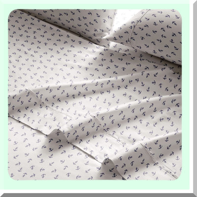 Nautical Dreams Cotton Percale Sheet Set - Navy Anchors - Soft & Breathable Bedding - Coastal Bedroom Decor - Queen Size - 100% Cotton Sheets