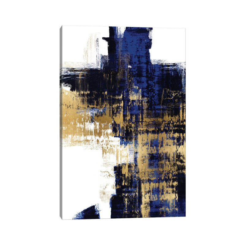 Dynamic Gold On Blue II by Alex Wise - Print on Canvas, Wrapped Canvas, 30.48 cm H x 45.72 cm W