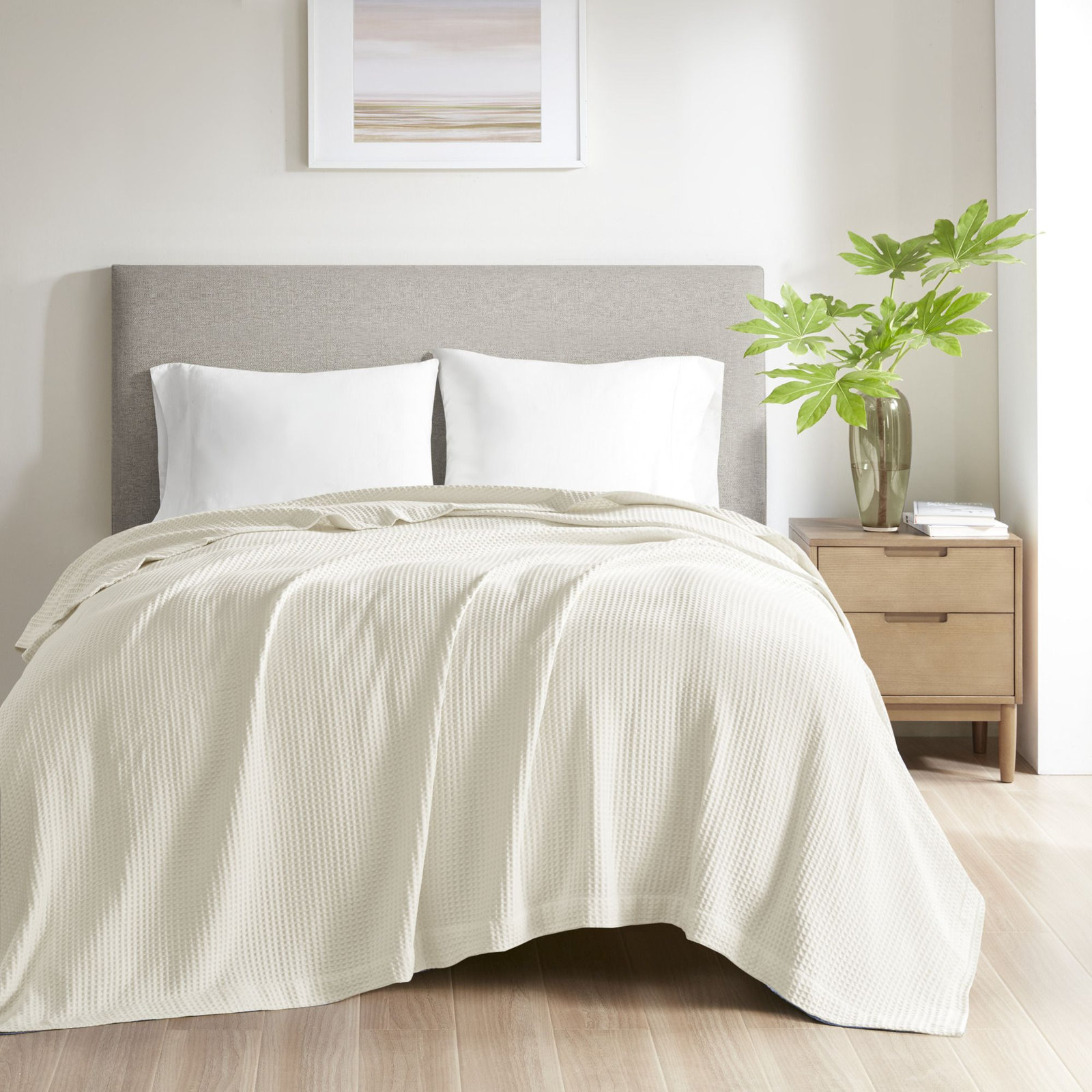 Waffle Weave 100% Cotton Blanket, King, Ivory