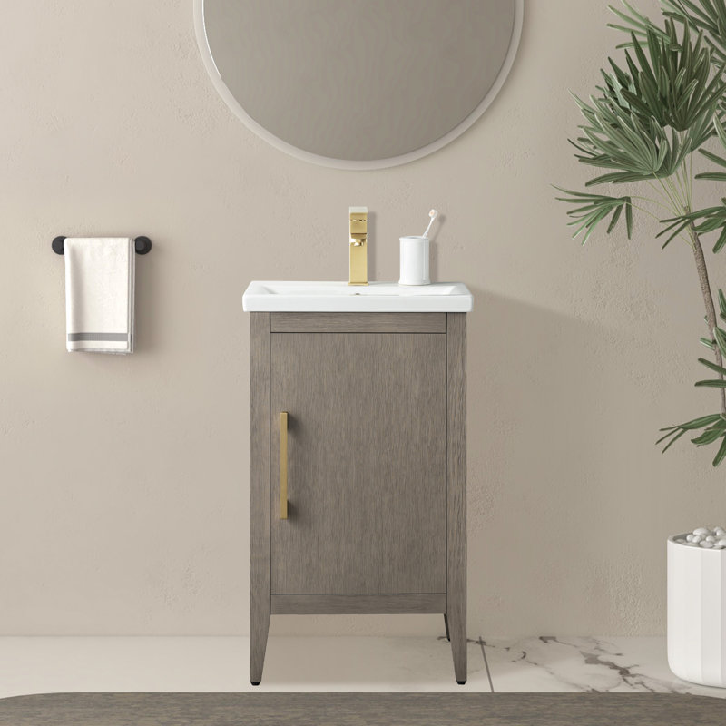 Ensemble de meuble-lavabo simple 20 po avec plateau en céramique Chambery, Bois flottant gris, Doré brossé