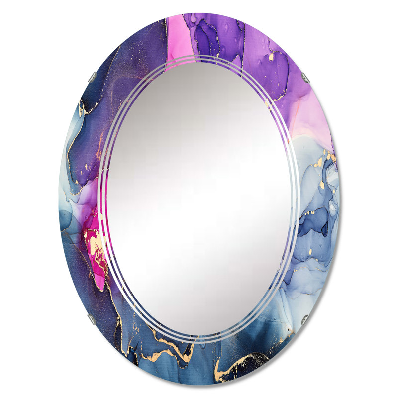 Rose et mauve, art abstrait fluide de luxe - miroir mural moderne, 36 po x 24 po