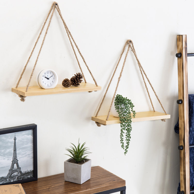 Ariadnne Triangle Pine Solid Wood Floating Shelf, 44.5 cm H x 43.2 cm W x 13.5 cm D, Brown