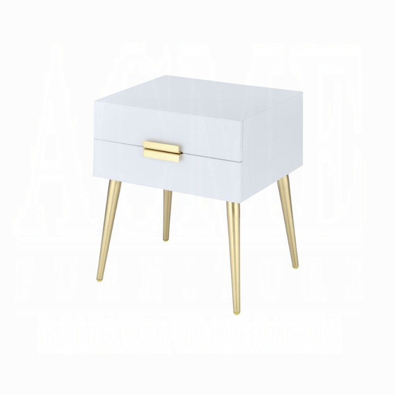 Table de bout rectangulaire à 2 tiroirs avec rangement H 24 po Leite, Blanc