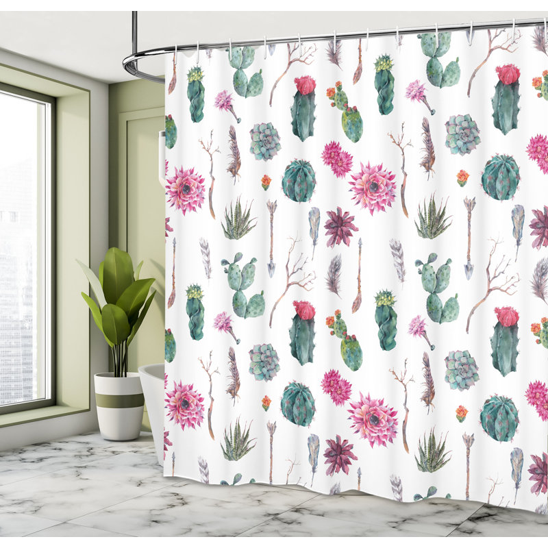 Ensemble de rideau de douche Cactus + crochets, H 75 po x l 69 po