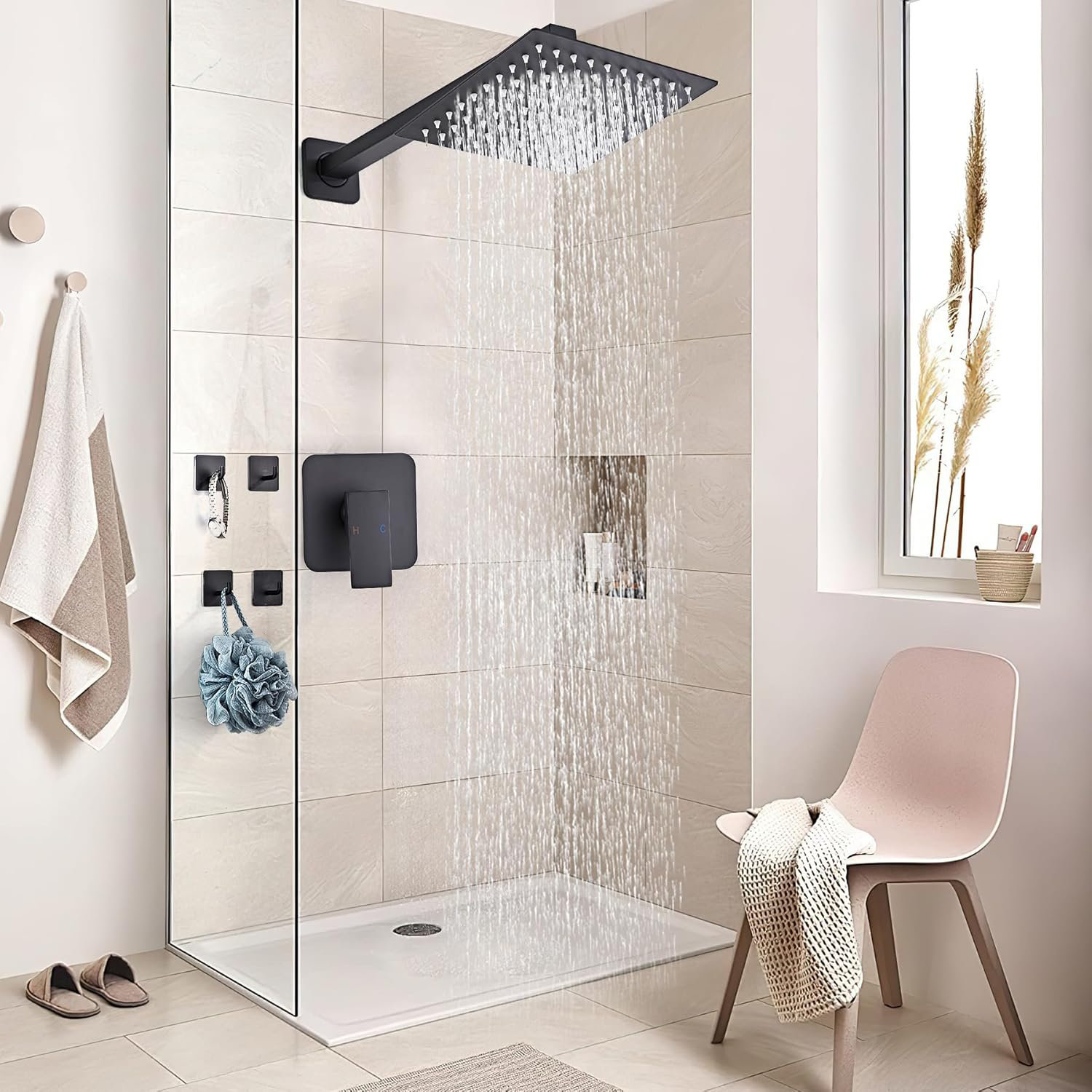 JingGang Matte Black Shower Faucet Set Bathroom Luxury Rainfall Shower System With Rain Shower