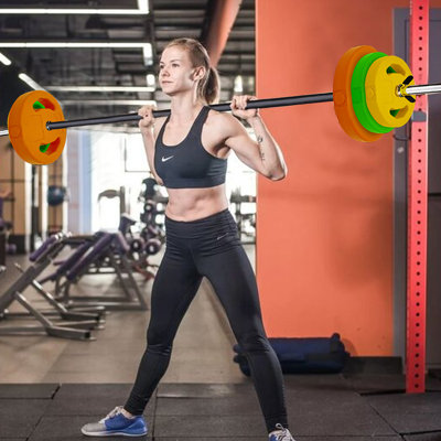 Adjustable 40LB/20KG Barbell Weight Set for Home Gym – Multi-Color PU-Coated Round Plates – 51" Bar with Collars & Shoulder Pad – Great for Strength Training, Cardio, and Muscle Building – Round Color