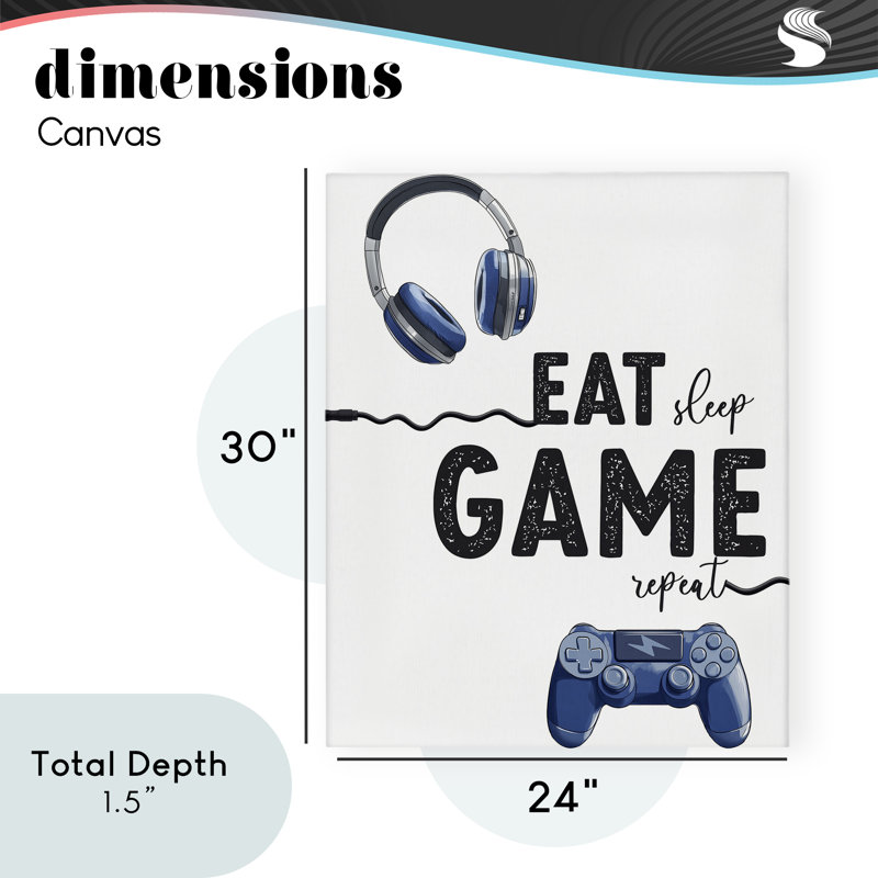 «Eat Sleep Game Lifestyle Canvas», conception par Christine Simpson Art, H 30 po x l 24 po