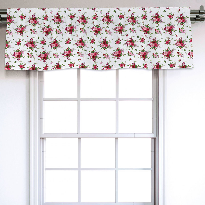 Floral Pink and Green Satin Window Valance with Rod Pocket
