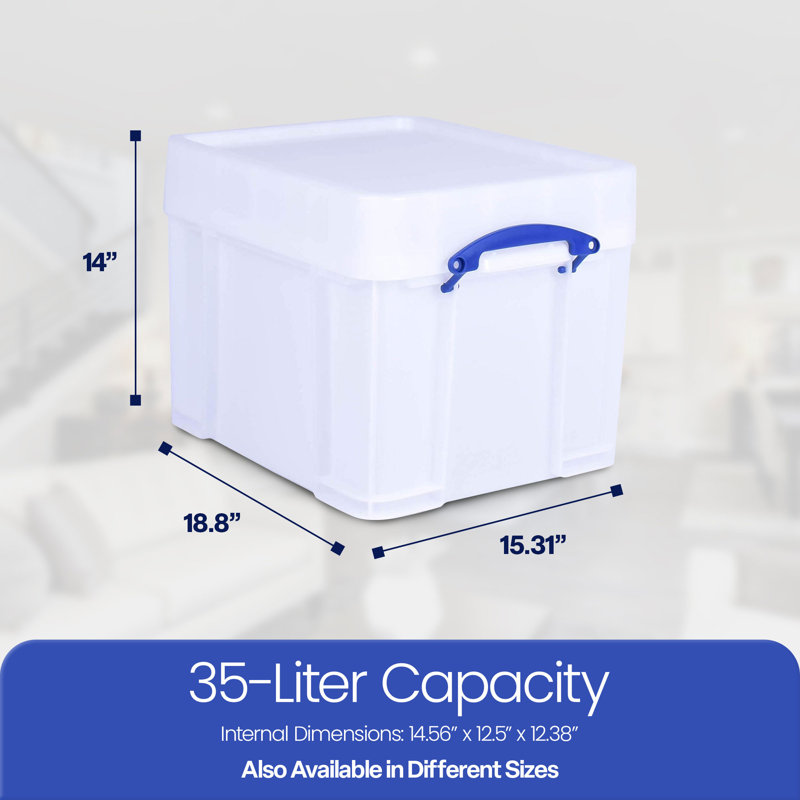  35 Liter Extra Strong Plastic Storage Box with XL Lid, 2 Pack