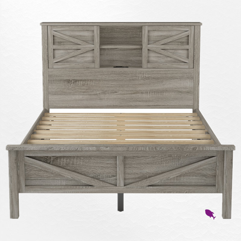 Lit plateforme avec rangement, Double, Gris