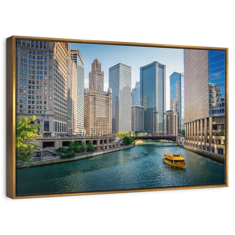 Chicago River Tour Boat, 25 po x 17 po, Cadre flottant doré