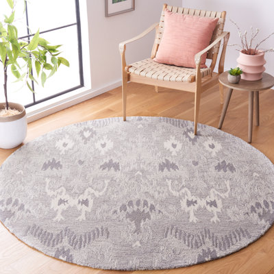 Ikat Hand Tufted Wool/Cotton Ikat Rug in Ivory/Gray