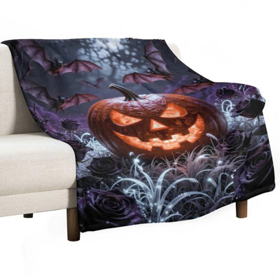 Jeté en flanelle de luxe Glowing Jack O Lante, couverture douce et douce pour le salon