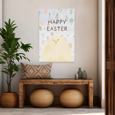 Happy Easter Chick Whimsical Abstract Contemporary Bird Nature Spring Wall Art Print by Pictufy Studio IV - Wrapped Canvas Print