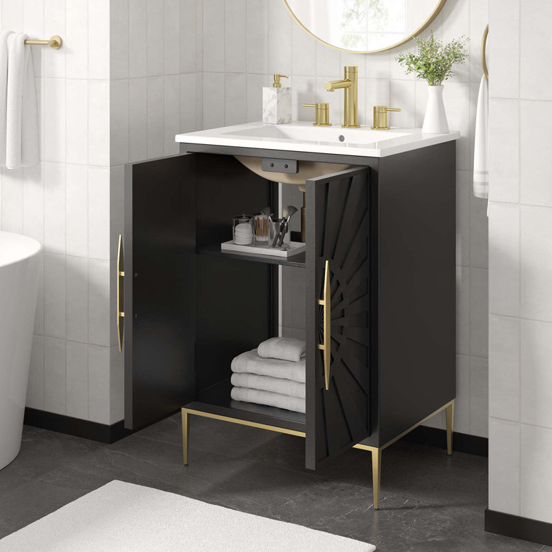 Awaken 24" Black and White Bathroom Vanity with Gold Accents