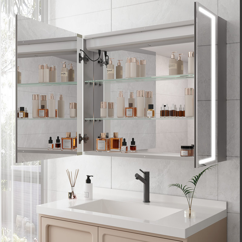 Armoire à pharmacie 36 po x 30 po avec miroir à DEL - Brouillard à double porte, espace de rangement abondant, luminosité et température de couleur, contrôle tactile réglable
