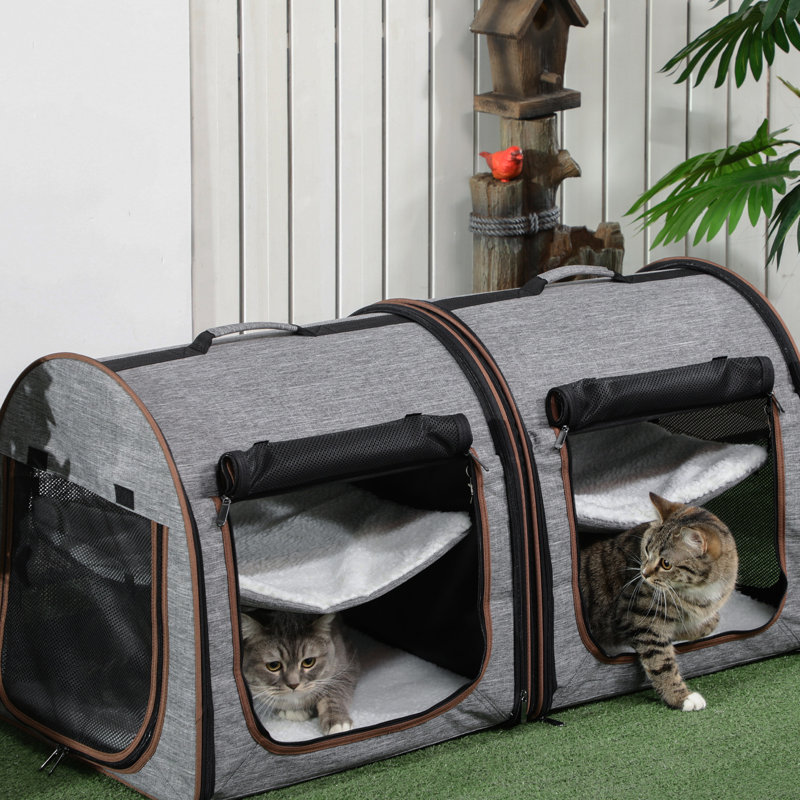 Sac de transport pour chat 39 po, gris - matériau, avec fenêtres en filet pour circulation d'air et visibilité 39 po, conception respirante à deux compartiments