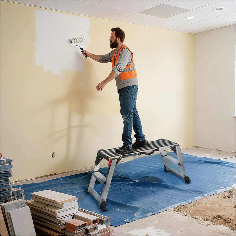 Plateforme de travail pliante, échelle de tabouret en aluminium pour cloison sèche, banc de travail robuste de 660 lb avec pieds antidérapants, idéal pour laver les véhicules, nettoyer, peindre, décorer