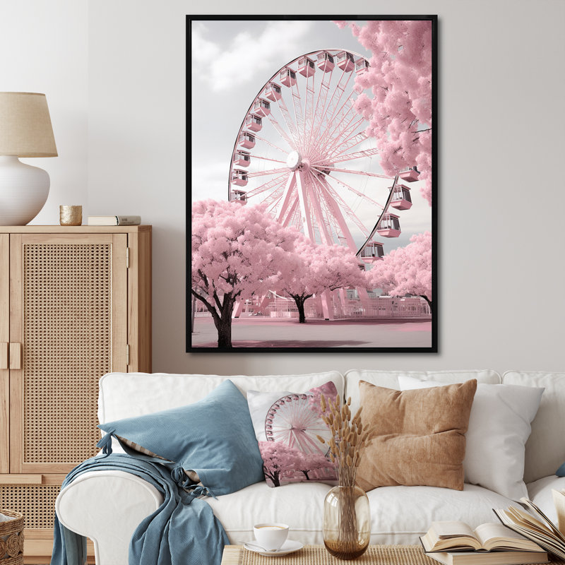 «Pink Ferris Wheel Magical Spin I», impressions sur toile de paysages urbains, H 44 po x l 34 po x P 1,5 po