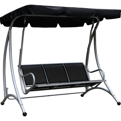 Outdoor Canopy Swing, 3 With Adjustable Shade For Relaxation, Steel Frame, Adult- Garden Poolside, Black Swing Chair, Stand, Shade, Frame Adults, Black, 76.46" L X 45.71" W 66.52" H, 748 Lbs Weight