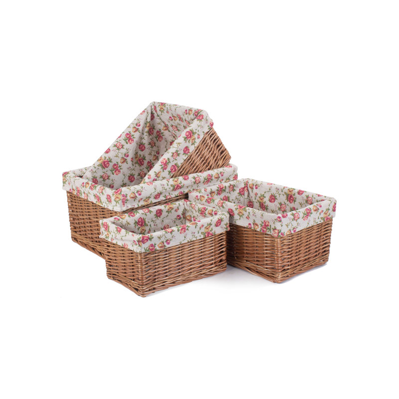 Willow 4 Piece Wicker Storage Basket Set with Lining