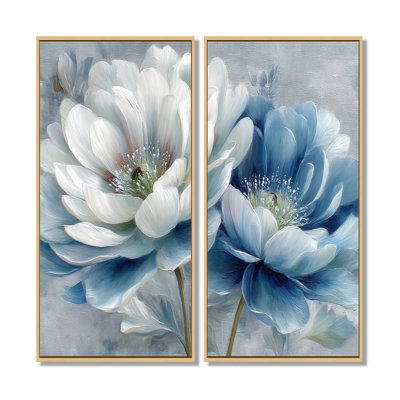 «Beautiful Peony Meadows In England - Pivoines, art sur toile, art mural floral blanc 2 pièces
