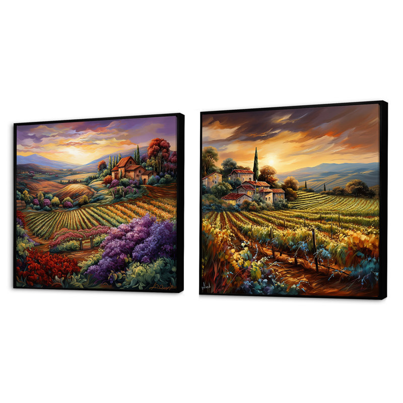 "Vineyard Charm Vivid liquide Art" 2 pièces, Cadre noir, H 16 po x l 33 po