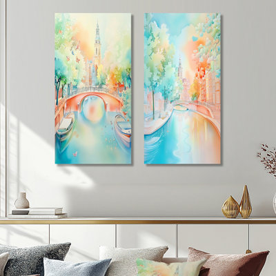Amsterdam by the Summer I - Cityscapes Wall Art Decor, Industrial Cityscapes 2 Piece Wall Art Print